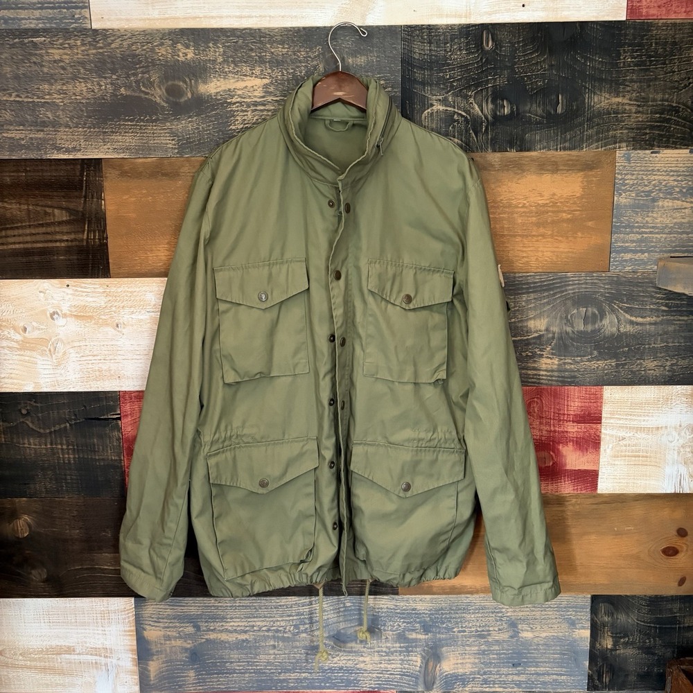 Vintage Fjallraven Jacket Mens L Green Canvas Military Parka Field Outdoor Army